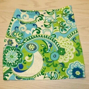 Skirtin Around Green and Blue Patterned Skirt